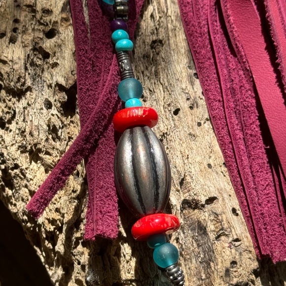 Leather Tassel w Beads - Picture 3 of 4